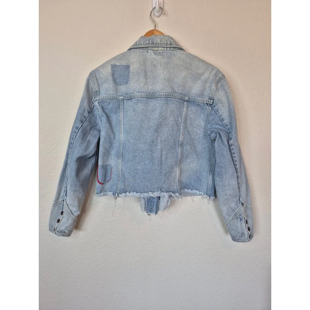 Free People Jasmine Denim Jacket Light Cropped Raw Hem Blue Size Small - Picture 5 of 9